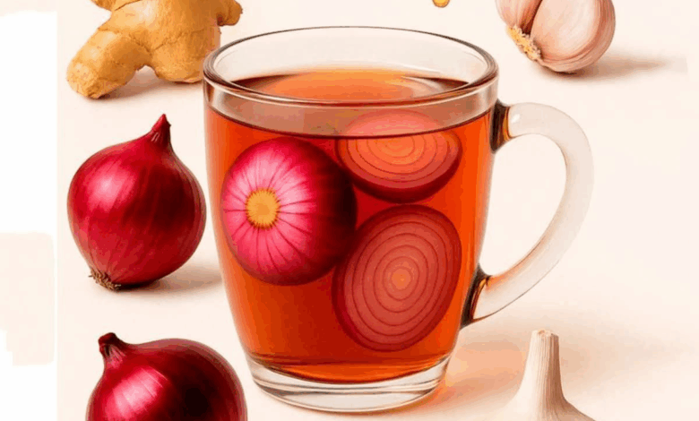 Té expectorante de jengibre, cúrcuma, ajo, cebolla morada y miel