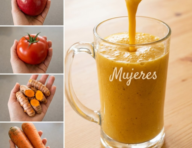 Batido natural para apoyar la visión y la memoria con manzana, zanahoria, tomate y cúrcuma Batido natural para apoyar la visión y la memoria con manzana, zanahoria, tomate y cúrcuma
